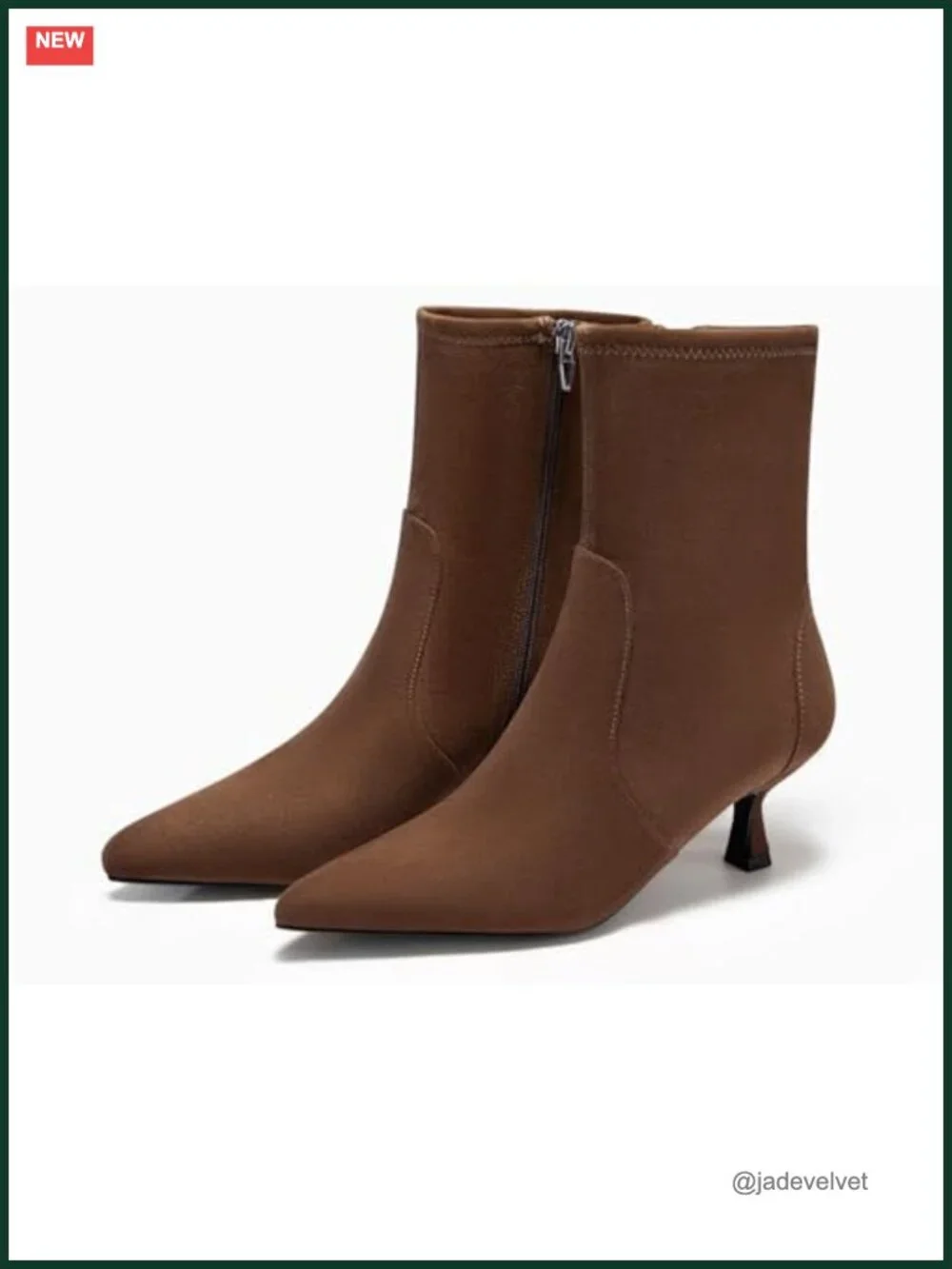 Faux Suede Kitten Heel Ankle Boots Pointed Toe Side Zip